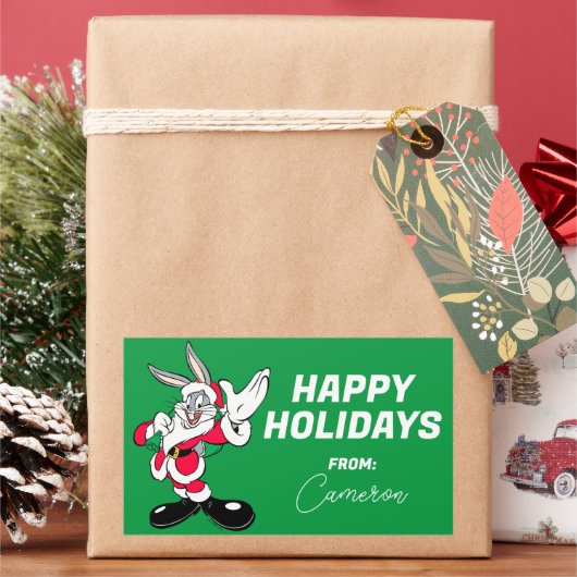 BUGS BUNNY™ Santa Waving PRETTIGE FEESTDAGEN | Rechthoekige Sticker (Feestdagen)