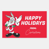 BUGS BUNNY™ Santa Waving PRETTIGE FEESTDAGEN | Rechthoekige Sticker (Voorkant)