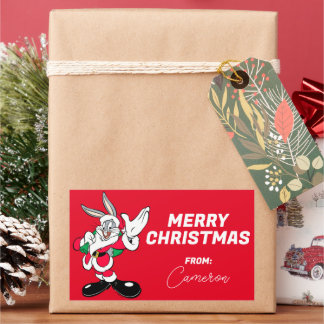 BUGS BUNNY™ Santa Waving PRETTIGE FEESTDAGEN | Rechthoekige Sticker