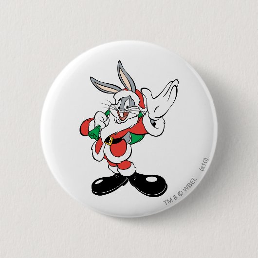 BUGS BUNNY™ Santa Waving Ronde Button 5,7 Cm (Voorkant)