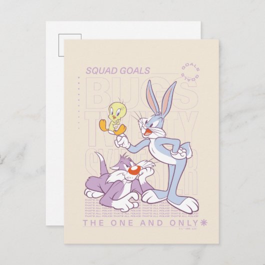 BUGS BUNNY™, TWEETY™, SYLVESTER™ Square Doelstelli Briefkaart (Voorkant / Achterkant)