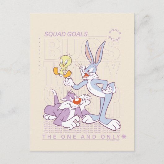 BUGS BUNNY™, TWEETY™, SYLVESTER™ Square Doelstelli Briefkaart (Voorkant)