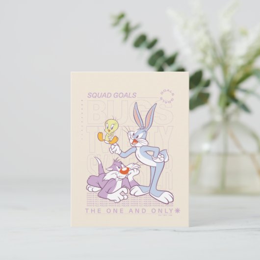 BUGS BUNNY™, TWEETY™, SYLVESTER™ Square Doelstelli Briefkaart (Staand voorkant)