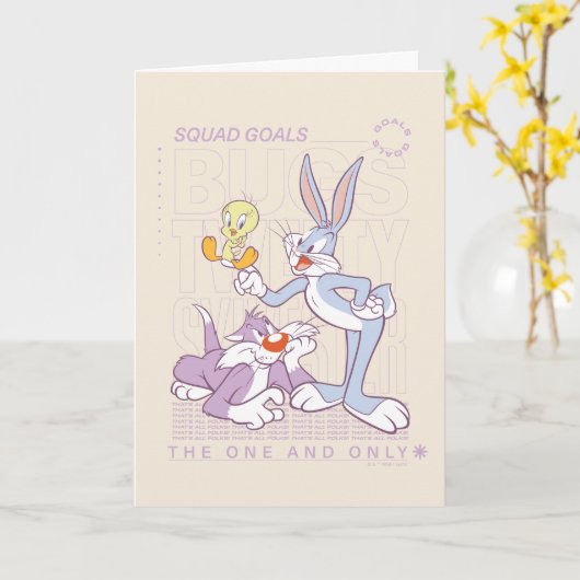 BUGS BUNNY™, TWEETY™, SYLVESTER™ Square Doelstelli Kaart (Gele Bloem)