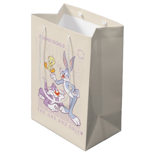 BUGS BUNNY™, TWEETY™, SYLVESTER™ Square Doelstelli Medium Cadeauzakje (Achterkant Gekanteld)