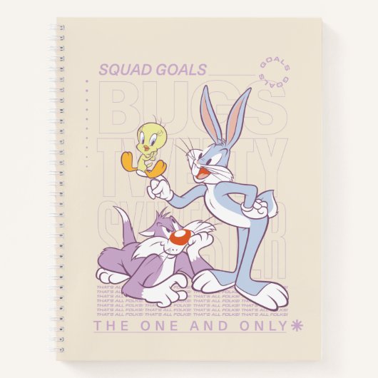 BUGS BUNNY™, TWEETY™, SYLVESTER™ Square Doelstelli Notitieboek (Voorkant)