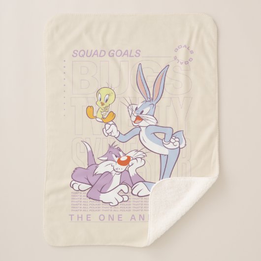BUGS BUNNY™, TWEETY™, SYLVESTER™ Square Doelstelli Sherpa Deken (Voorkant)