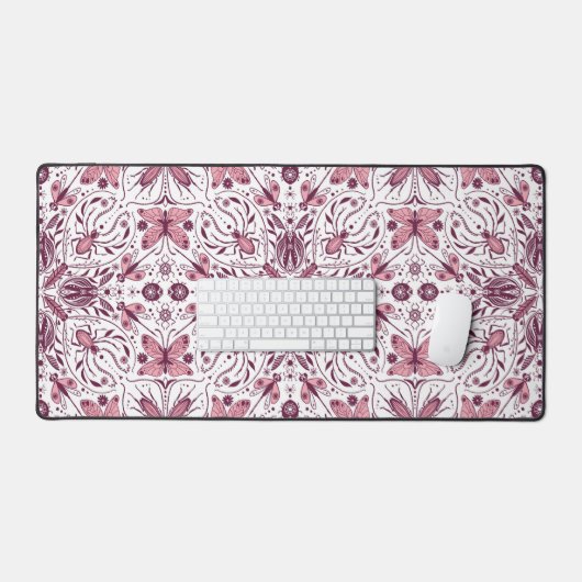 Bugs, donkere magenta en roze op wit bureaumat (Keyboard & Muis)