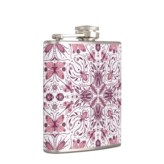 Bugs, donkere magenta en roze op wit heupfles (Rechts)