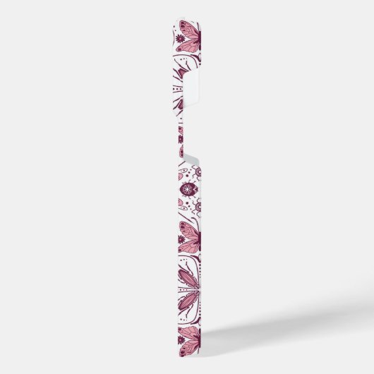 Bugs, donkere magenta en roze op wit iPhone hoesje (Linkerkant)