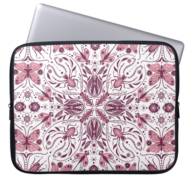 Bugs, donkere magenta en roze op wit laptop sleeve (Voorkant)
