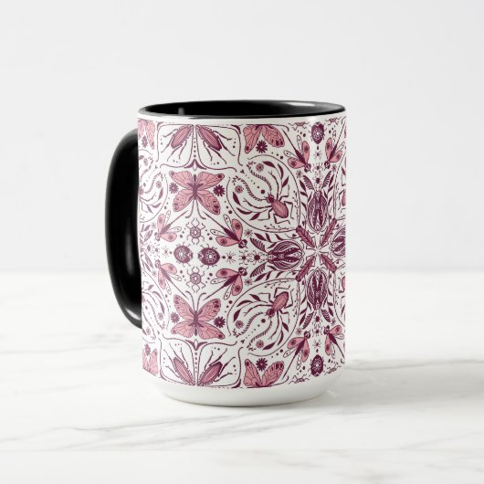 Bugs, donkere magenta en roze op wit mok (Voorkant links)