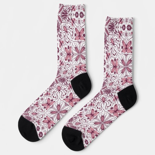 Bugs, donkere magenta en roze op wit sokken (Links)