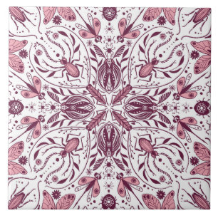 Bugs, donkere magenta en roze op wit tegeltje