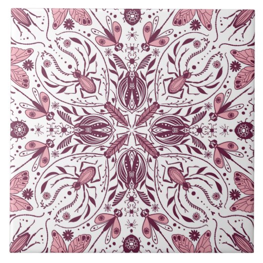 Bugs, donkere magenta en roze op wit tegeltje (Voorkant)
