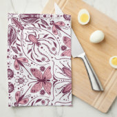 Bugs, donkere magenta en roze op wit theedoek (Quarter Fold)