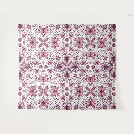 Bugs, donkere magenta en roze op wit wandkleed (Voorkant (horizontaal))