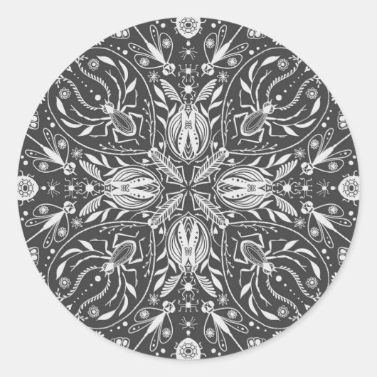 Bugs, gebroken wit op zwart ronde sticker (Voorkant)