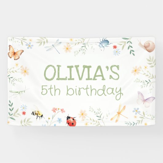 Bugs Girl Birthday Backdrop Insect Party Banner (Horizontaal)