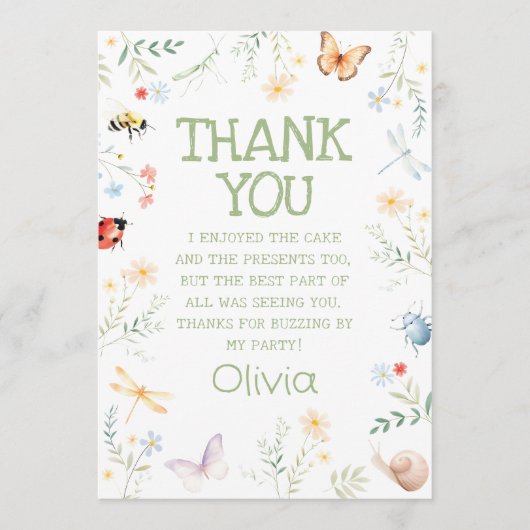 Bugs Girl Birthday Insect Party Bedankkaart (Voorkant)
