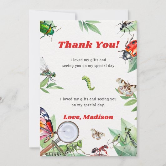 Bugs & Insecten  Verjaardag Dank u kaart (Voorkant)