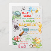 Bugs, insecten verjaardagsuitnodiging, buzz kruipt kaart (Voorkant / Achterkant)