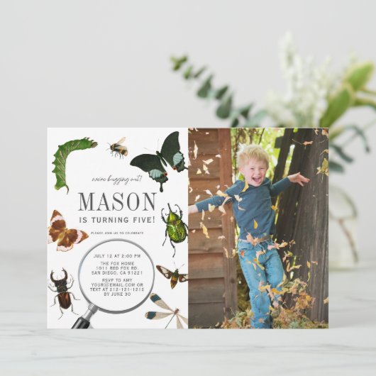 Bugs & Insects  Boy Foto Birthday Kaart (Staand voorkant)