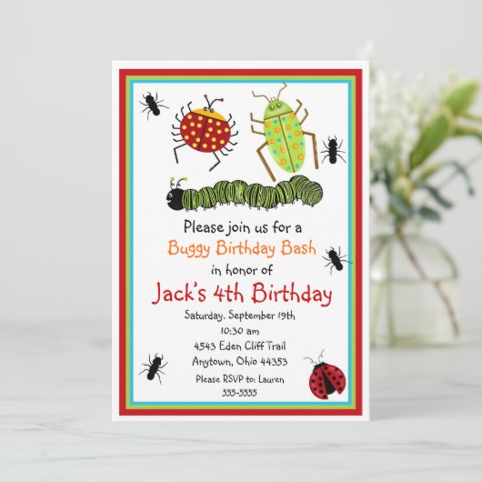 Bugs Insects Ladybugs Ants Birthday Invitations Kaart (Staand voorkant)