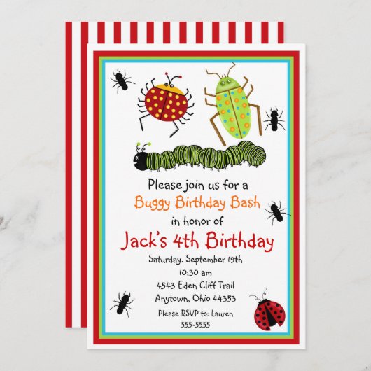 Bugs Insects Ladybugs Ants Birthday Invitations Kaart (Voorkant / Achterkant)