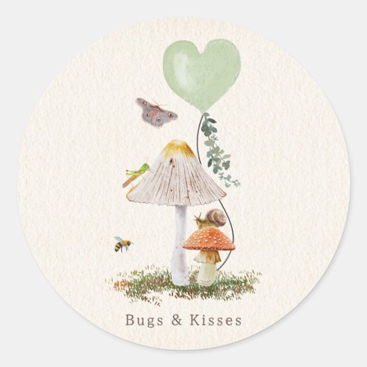 Bugs & Kisses Snail Mushroom Valentijn Ronde Sticker (Voorkant)