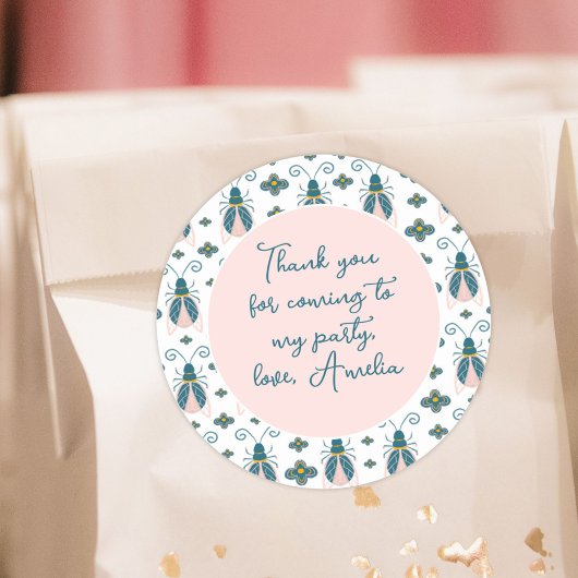 Bugs Pastel Pink Bloemenmeisje Birthday Hartelijk Ronde Sticker