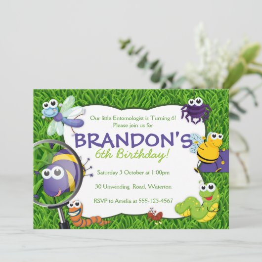 Bugs Theme Kinder Partij Uitnodiging (Staand voorkant)