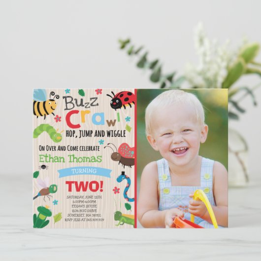 Bugs Verjaardag Uitnodiging Jongen Bugs Verjaardag (Staand voorkant)