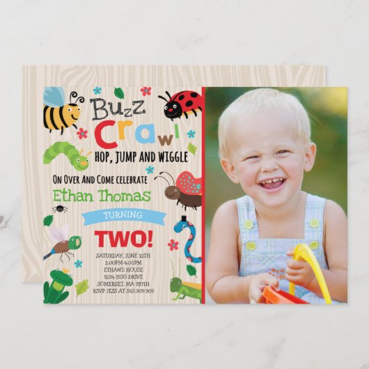 Bugs Verjaardag Uitnodiging Jongen Bugs Verjaardag (Voorkant / Achterkant)