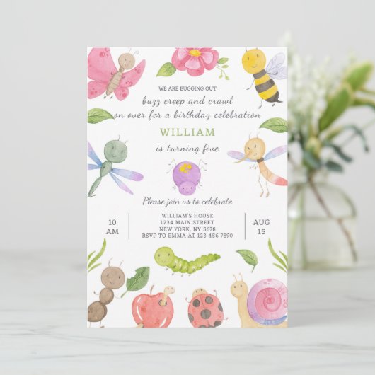Bugs verjaardagsuitnodiging kaart (Staand voorkant)