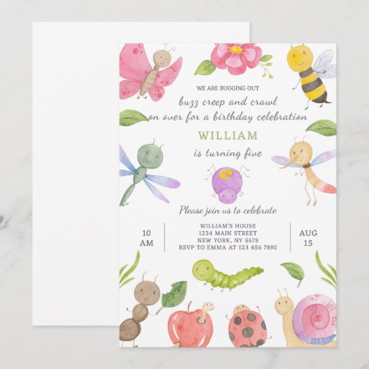 Bugs verjaardagsuitnodiging kaart (Voorkant / Achterkant)