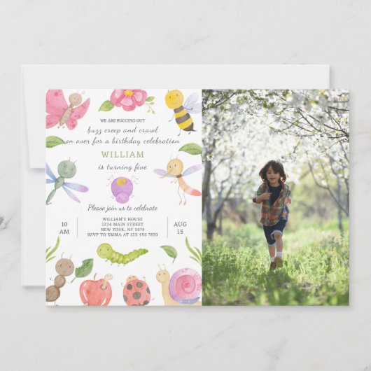 Bugs verjaardagsuitnodiging met foto kaart (Voorkant)