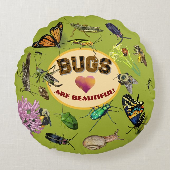 Bugs zijn mooi! Insecten Rond Kussen (Voorkant)