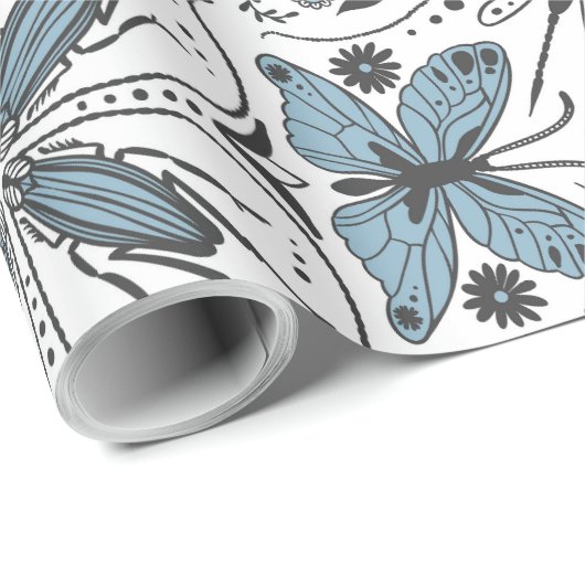 Bugs, zwart en blauw cadeaupapier (Rol Hoek)