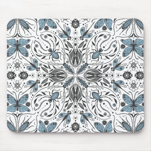 Bugs, zwart en blauw muismat (Voorkant)