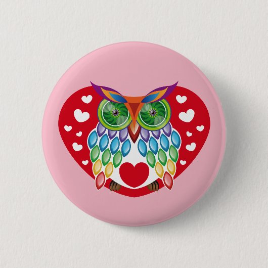Búho colorido, amor ronde button 5,7 cm (Voorkant)