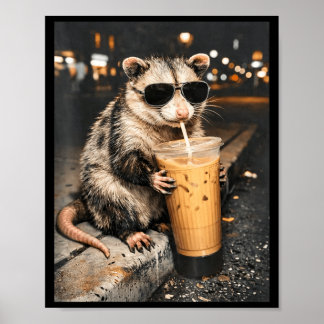 Buidelrat drinkt ijskoude koffie Grappige dier mem Poster
