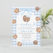 Buig ons kleine koekje Baby shower Blue Gingham Kaart (Staand voorkant)