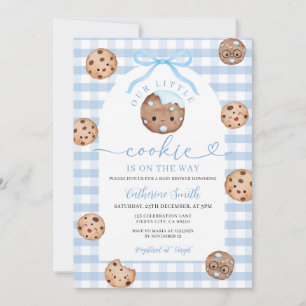 Buig ons kleine koekje Baby shower Blue Gingham Kaart