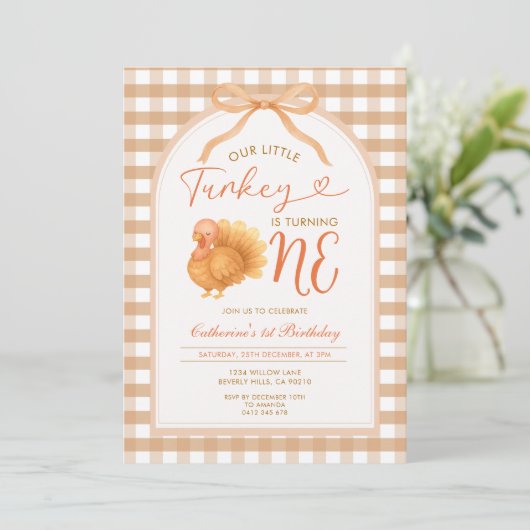Buig onze kleine kalkoen wordt één 1e verjaardag kaart (Staand voorkant)