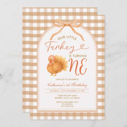 Buig onze kleine kalkoen wordt één 1e verjaardag kaart (Voorkant / Achterkant)