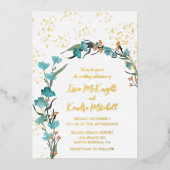 Buigblauwe en Oranje waterverf Floral Arch Folie Uitnodiging (Voorkant)