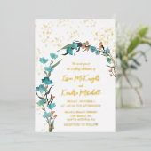 Buigblauwe en Oranje waterverf Floral Arch Folie Uitnodiging (Staand Voorkant)