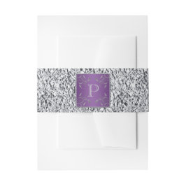 buikband | Paarse zilvergrijze bloem | FAUX-Folie Uitnodigingen Wikkel