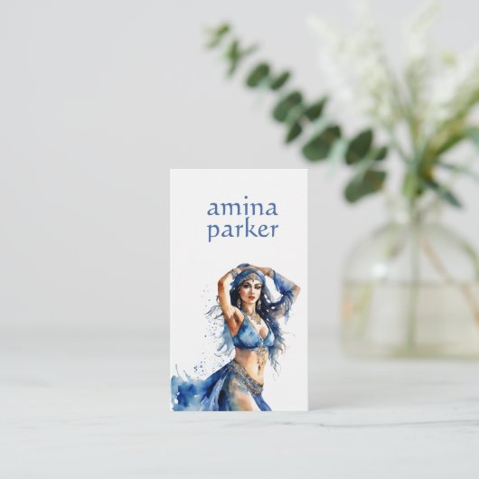 BUIKDANSER BOLLYWOOD OOSTERSE WATERVERF BLAUW VISITEKAARTJE (Staand voorkant)